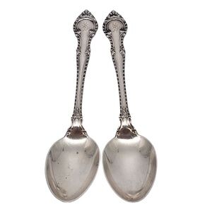 Set of 2 Gorham English Gadroon Sterling Silver Teaspoons w/Mono #18250